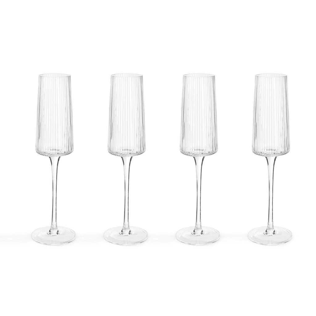 Gatsby Set of 4 Ripple Glass Champagne Flutes - Clear