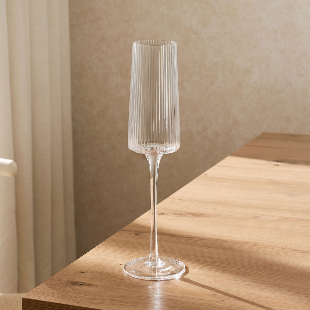 Gatsby Set of 4 Ripple Glass Champagne Flutes - Clear